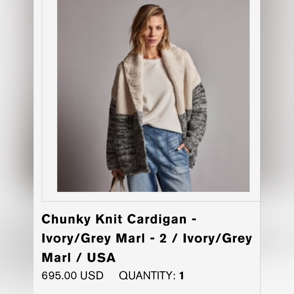 JAMES PERSE Chunky Knit Cardigan in Ivory and Gray 2 NWT